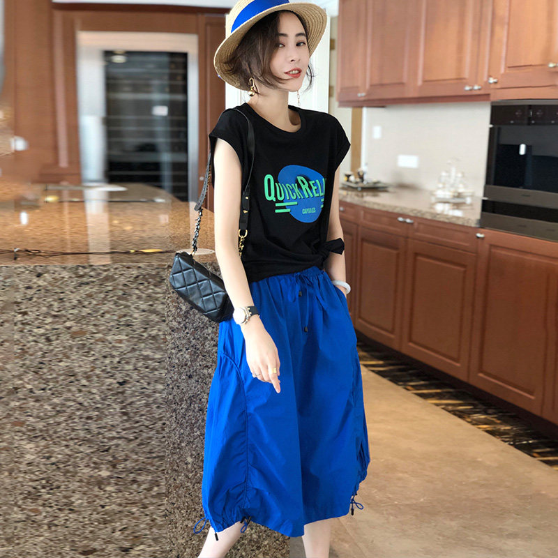 休闲时尚套装女宽松大码半身裙t恤两件套潮欧洲站2021年夏季新款