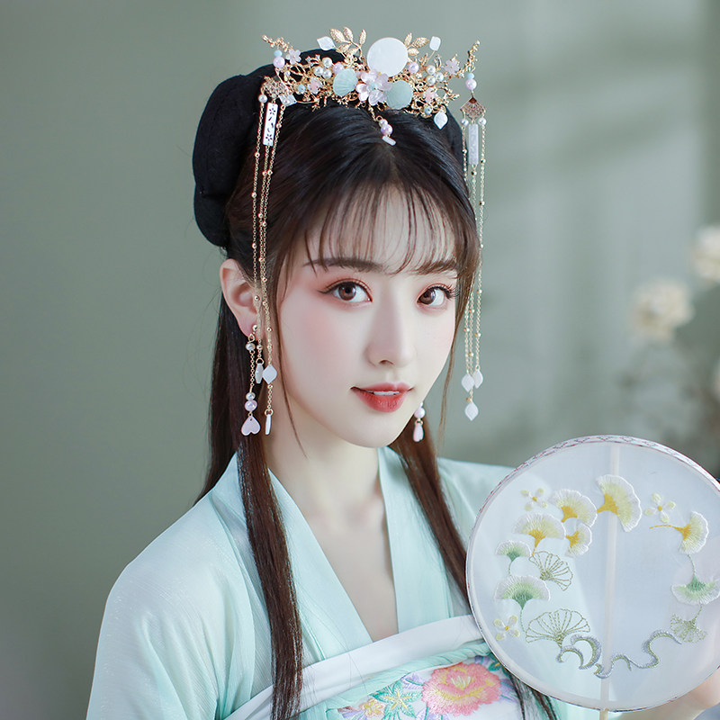 汉服古风顶簪发冠头饰秀禾女流苏步摇发饰品全套古装头冠大气凤冠