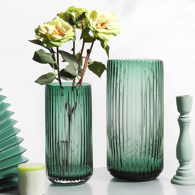 轻奢简约创意玻璃花瓶透明罗马圆柱花器客厅餐桌插花花瓶装饰摆件