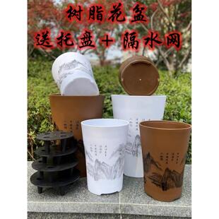 仿陶瓷高筒家用室内塑料树脂储水大型绿植龟背竹栽客厅加厚大花盆