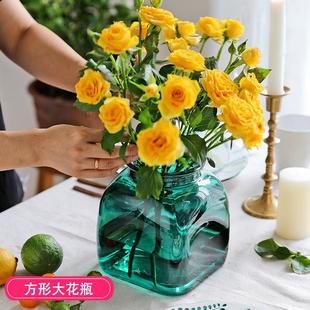 客厅方形大花瓶透明插花瓶水培花束欧式彩色花器鱼缸摆件玻璃花瓶