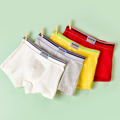 儿童男童平角纯棉四角中大全棉青少年纯色13岁短裤内裤