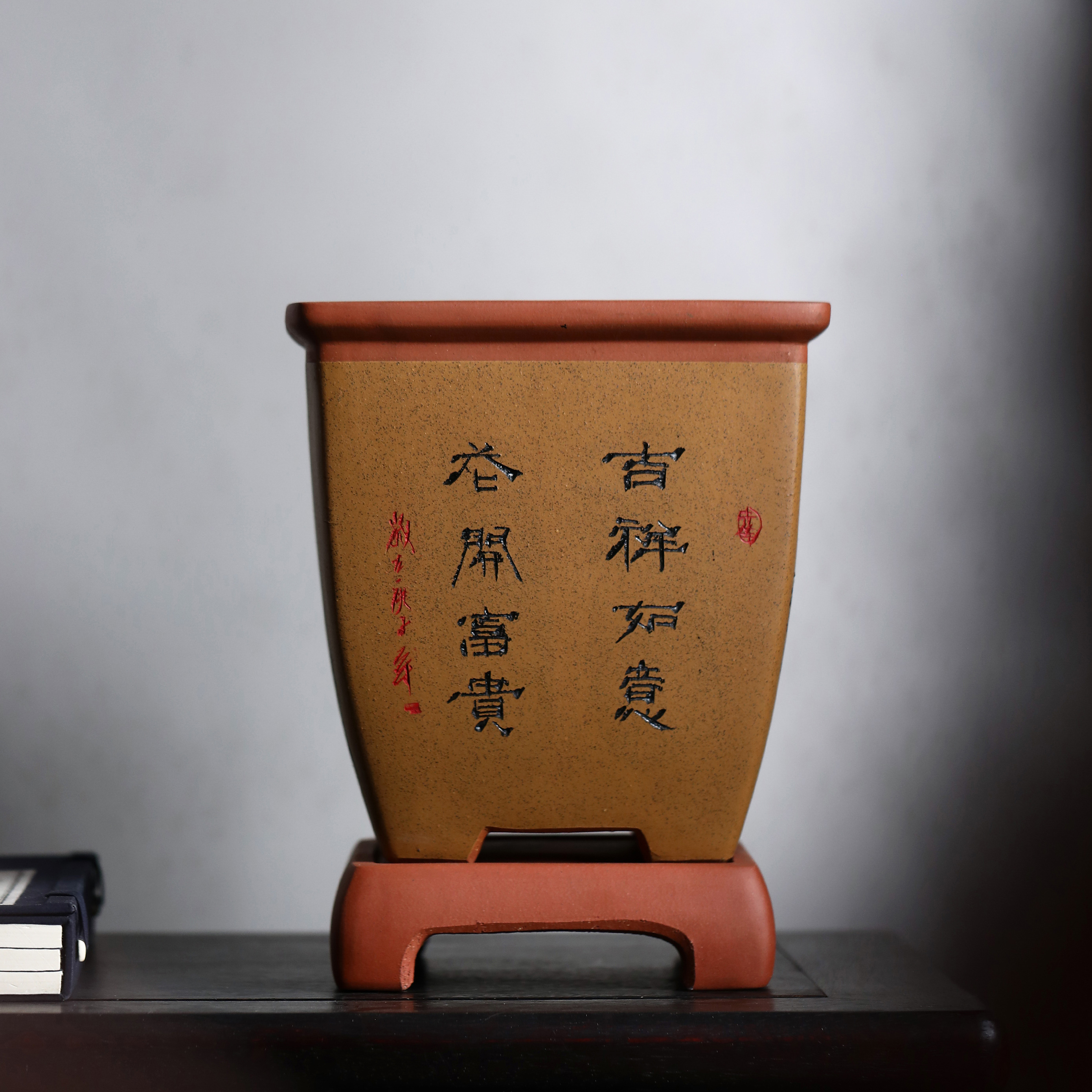 金春旗舰店的优惠券大全—紫砂花盆正方形四方盆景盆刻字刻绘兰花盆