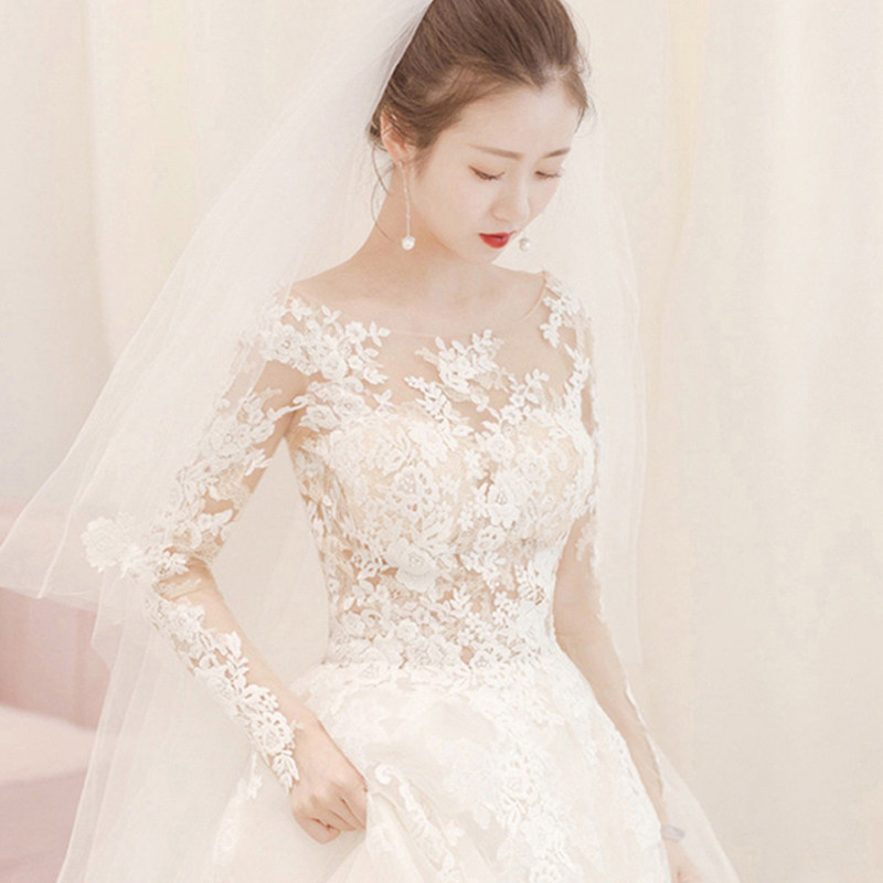 齐地婚纱2019新款法式孕妇白色简约大码显瘦新娘结婚婚纱长拖尾女