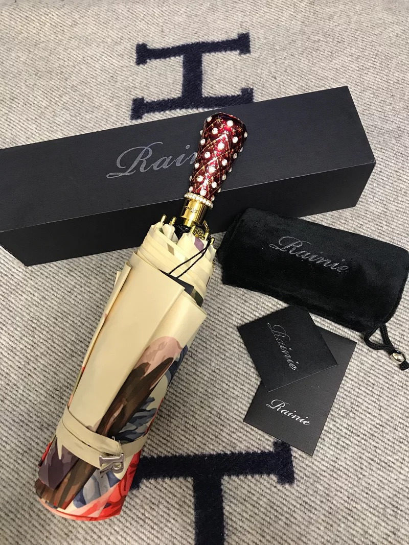 rainie雷尼折叠伞钻石手柄奢华遮阳伞牡丹花防晒防紫外线女神三折