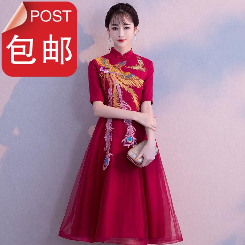 礼服女中式2020修身新款礼服礼服女出4阁服新娘结婚晚宴中长款红在类目 女装/女士精品, 婚纱/旗袍/礼服, 旗袍中 - 来自Buy2taobao.com提供专业的淘宝代购服务