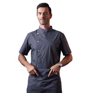 真耀厨师工作服男短袖夏季薄款透气高档酒店厨师长厨师服定制LOGO