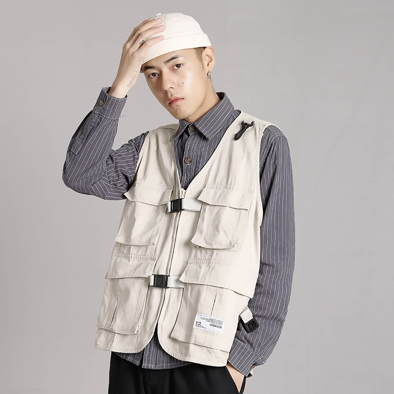 tisvee20ss马夹背心机能风日系复古战术马甲男女无袖工装外套潮