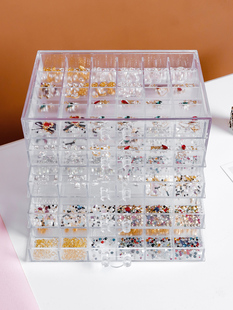 美甲饰品收纳盒工具透明多层120格指甲钻盒分类收纳箱抽屉首饰盒