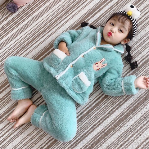 女童秋冬睡衣珊瑚绒套装2019新款儿童冬季法兰绒加厚女宝宝家居服