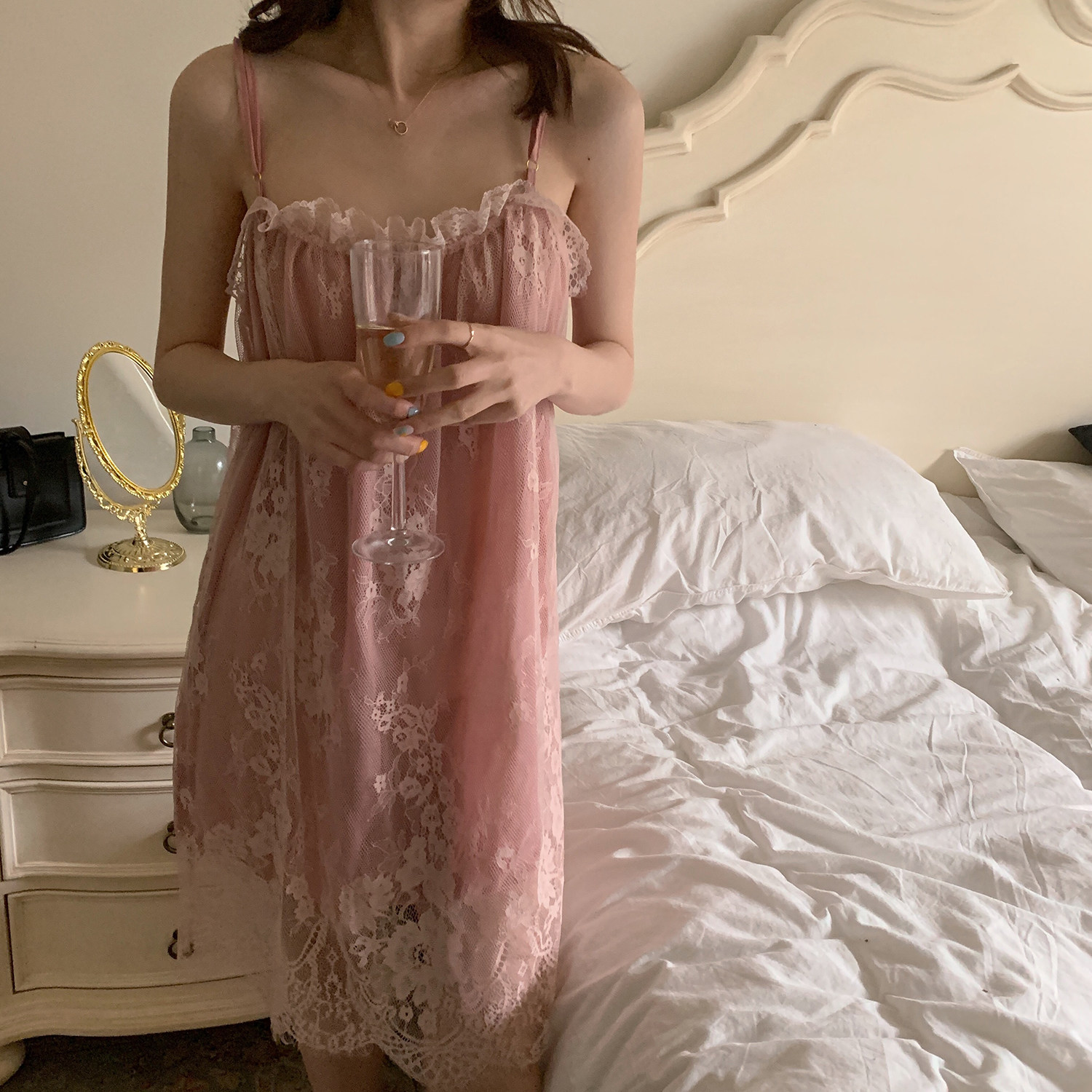 馨帮帮homedress 2021夏季法式性感睡衣蕾丝钩花吊带连衣裙睡裙女