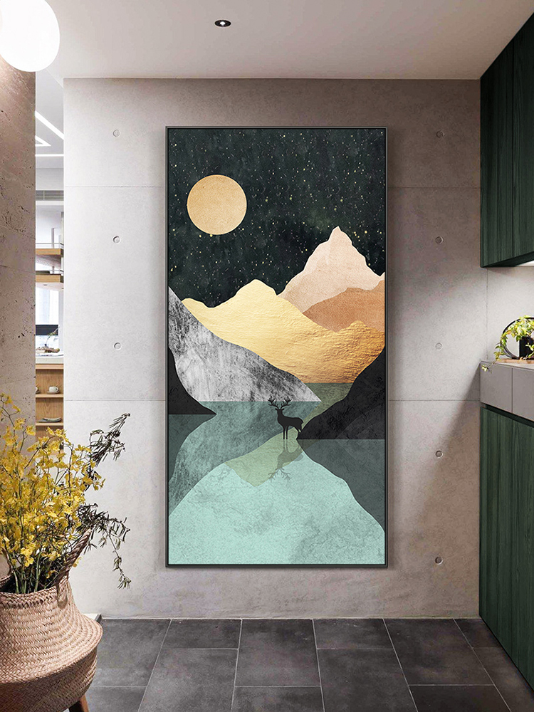 北欧玄关装饰画竖版走廊挂画现代简约入户过道壁画抽象大气客厅画