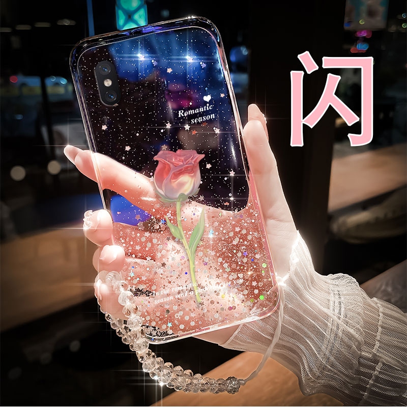 透明滴胶爆闪玫瑰适用苹果xsmax手机壳女iPhone X新款xr高级感8x差se硅胶6plus防摔ip11网红12/13/14pro细闪