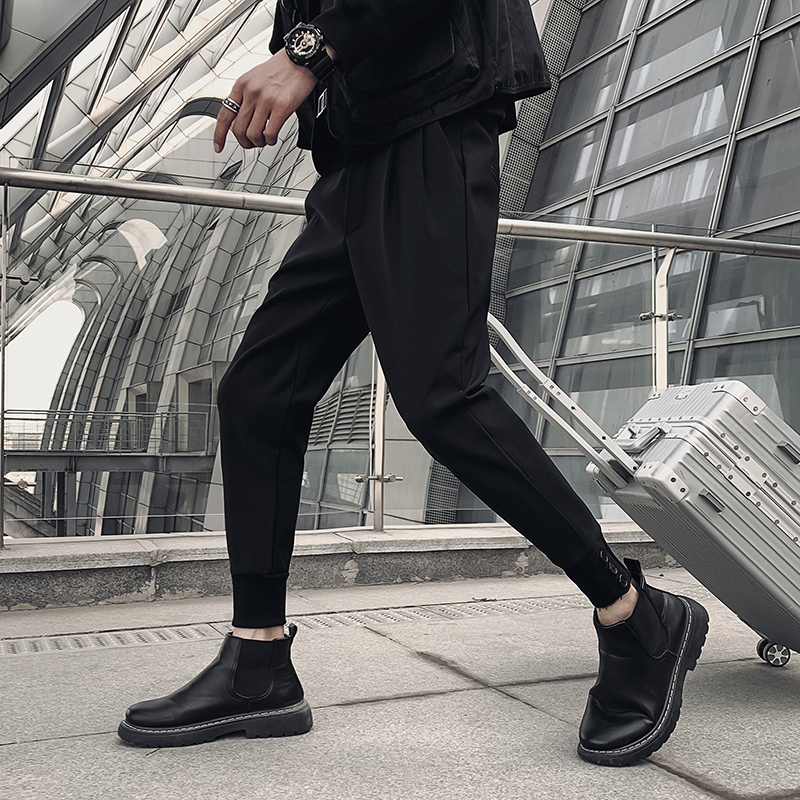 束脚小西裤男裤子加绒加厚秋冬季2021新款修身小脚长裤休闲西装裤