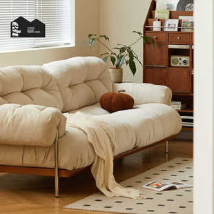 北欧复古云朵大象耳朵沙发客厅新款法式三人位直排布艺可拆洗沙发