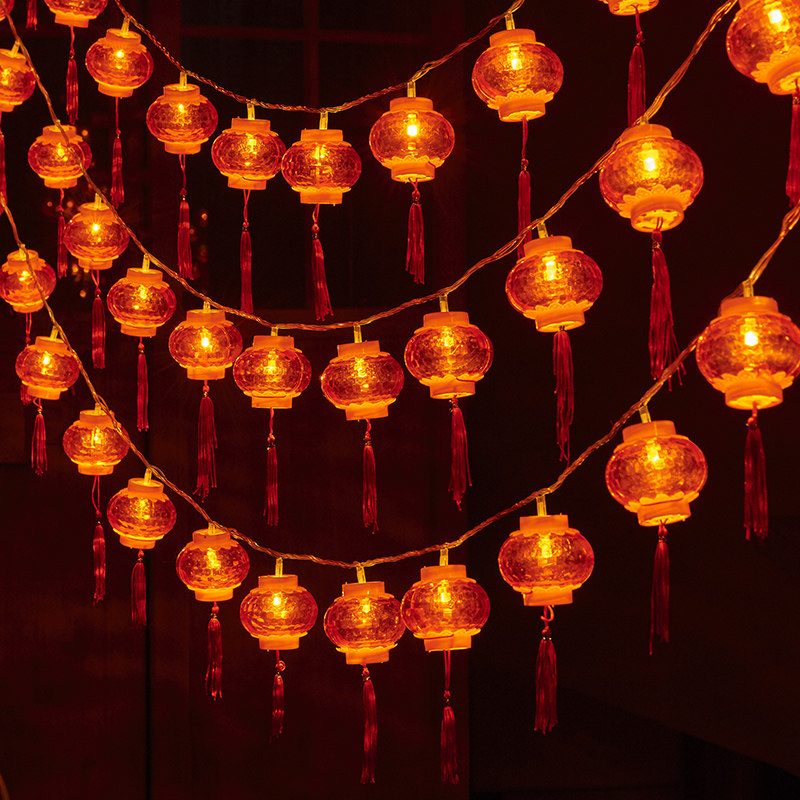 2022新年装饰品水晶红灯笼灯串家用过年挂饰大门春节布置窗户阳台