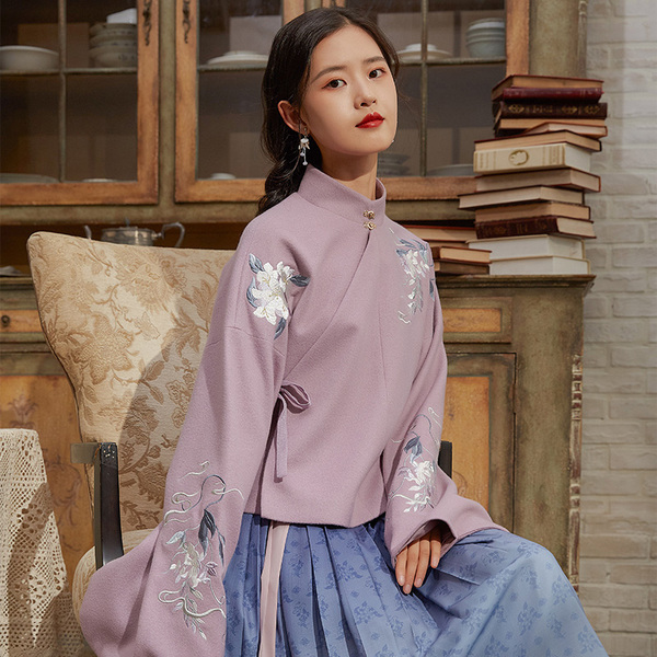 徐娇织羽集【潋纤雨】汉元素女 日常 秋装竖领斜襟袄 半裙两件套_汉服