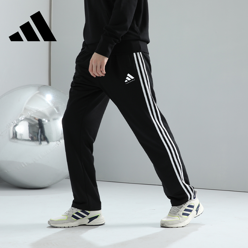Adidas阿迪达斯运动裤男2024新款夏季直筒裤女黑色长裤跑步健身裤