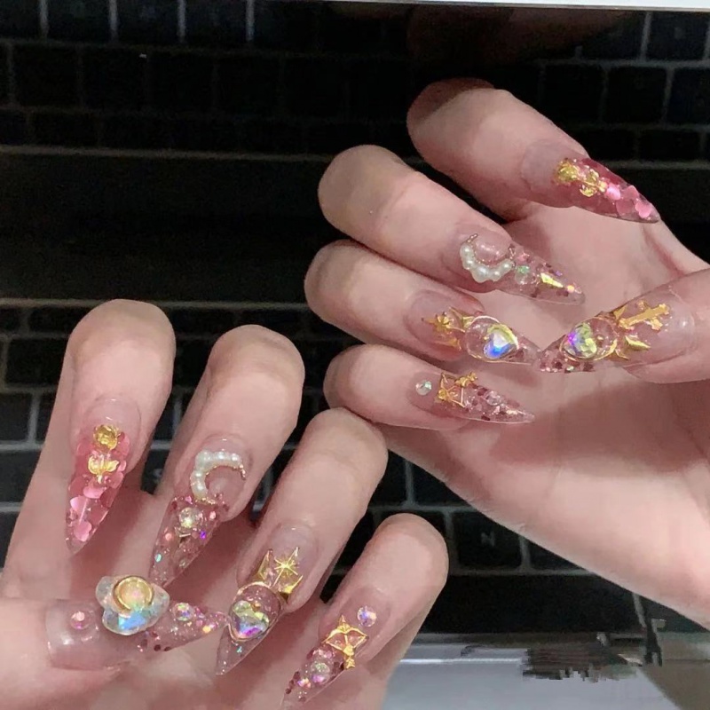 穿戴式甲片手工成品光疗假指甲拆卸美少女战士高贵长款美甲贴片图护膝