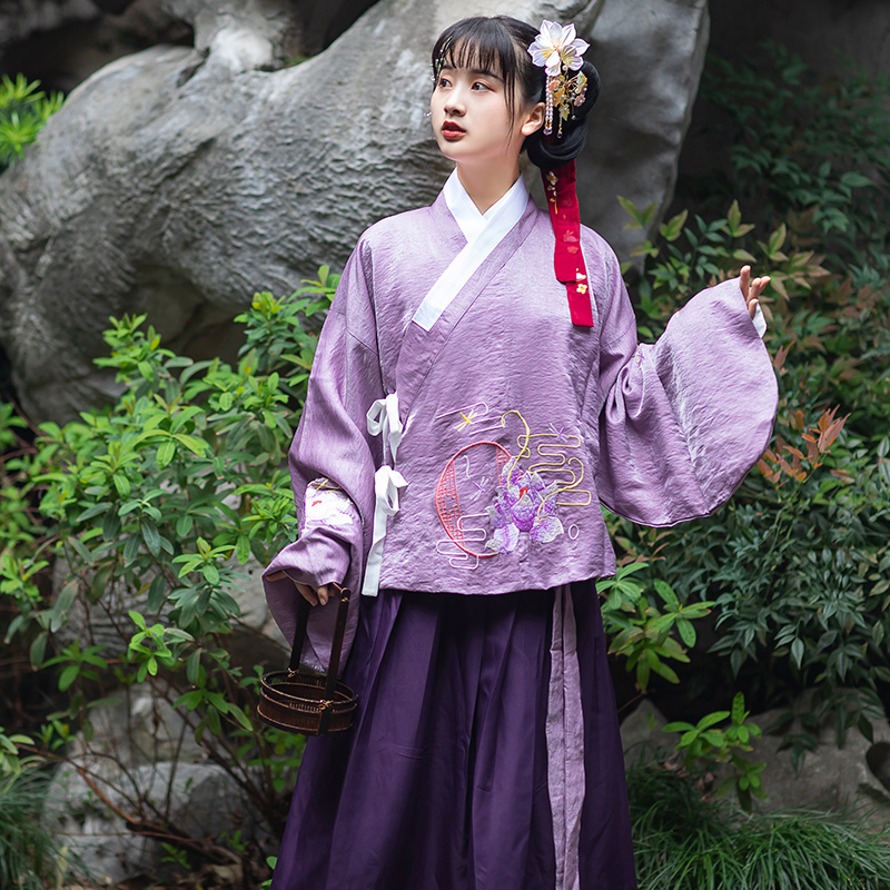 幻颜师[声声慢]原创齐腰汉服女秋冬交领紫色短上袄下裙白菜价全套