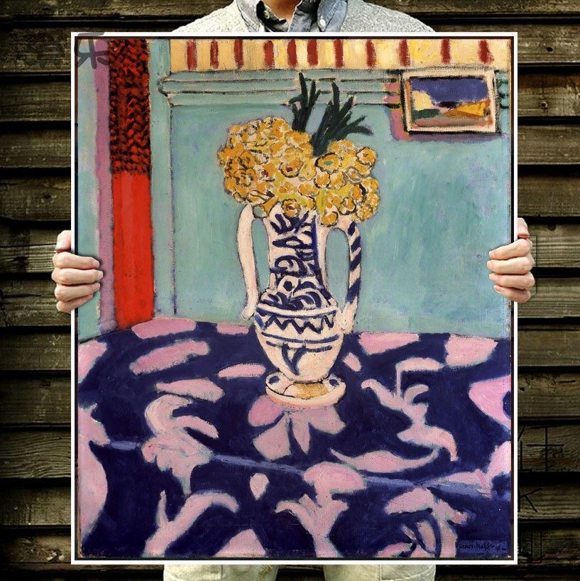matisse马蒂斯野兽派静物装饰油画蓝色花瓶客厅卧室样板墙壁挂画