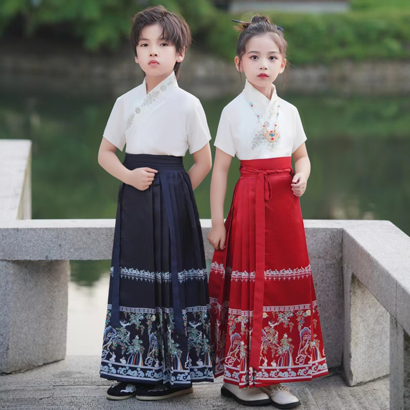 儿童中国风马面裙汉服国学朗诵演出服小学生成长礼运动会表演服装
