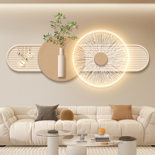 现代轻奢客厅装饰画意式极简沙发背景墙挂画绿植高级感壁画灯画
