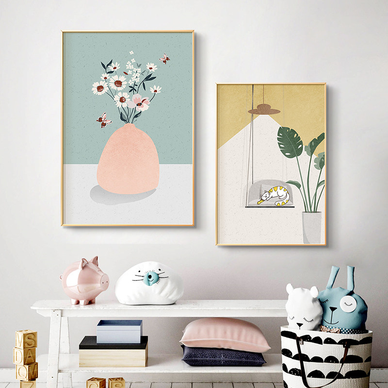 北欧风现代简约挂画客厅沙发背景墙装饰画花卉小清新餐厅饭厅壁画