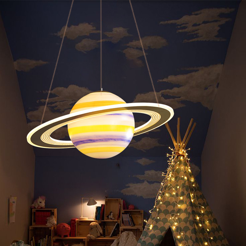 儿童房吊灯网红星球灯创意流浪地球创意男孩女孩房间卧室太空灯具