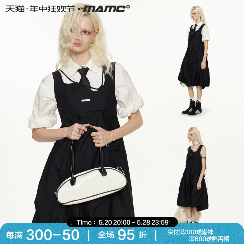 MAMC褶皱背带连衣裙2024新款女夏季高级气质不规则设计感无袖裙子