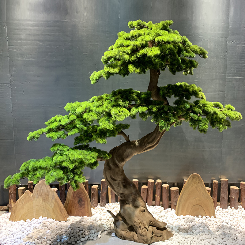 仿真迎客松假树新中式罗汉松酒店售楼处会所造景大型玄关摆件定制