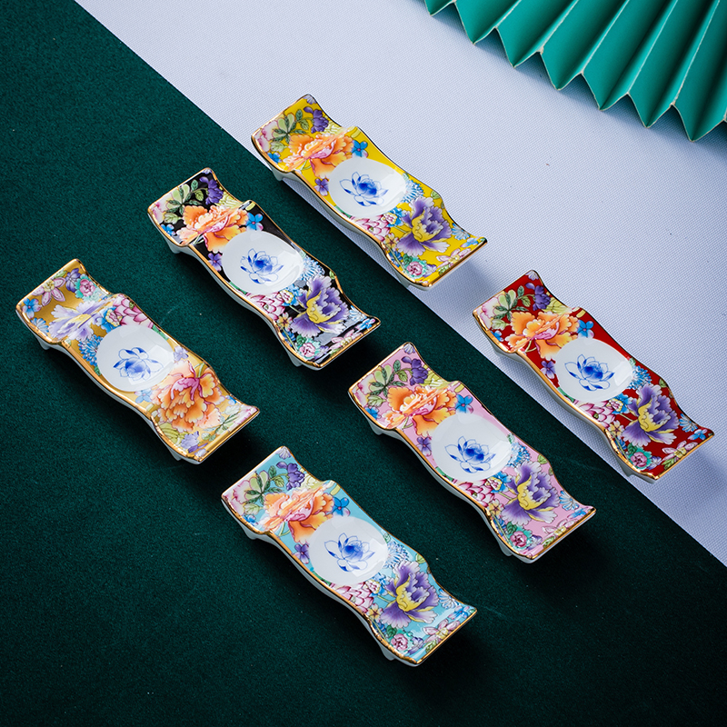 景德镇珐琅彩陶瓷公筷子托骨瓷筷子架创意汤勺托勺子架三用筷子架