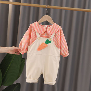 小女童秋季婴儿童衣服洋气两件套女宝宝秋装套装0一1-2-3岁背带裤