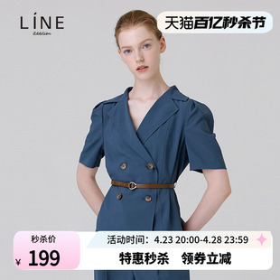 LiNE女装初秋新款上衣女设计感泡泡袖双扣西装领衬衫女AWBLLH4200