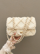 Small fragrance style lingerie cotton wool small square bag 2021 spring and summer new women's bag casual one shoulder messenger chain canvas bag
