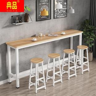 长条桌定制大理石纹吧台桌吧椅组合靠墙长方形商用餐饮高脚窄桌子