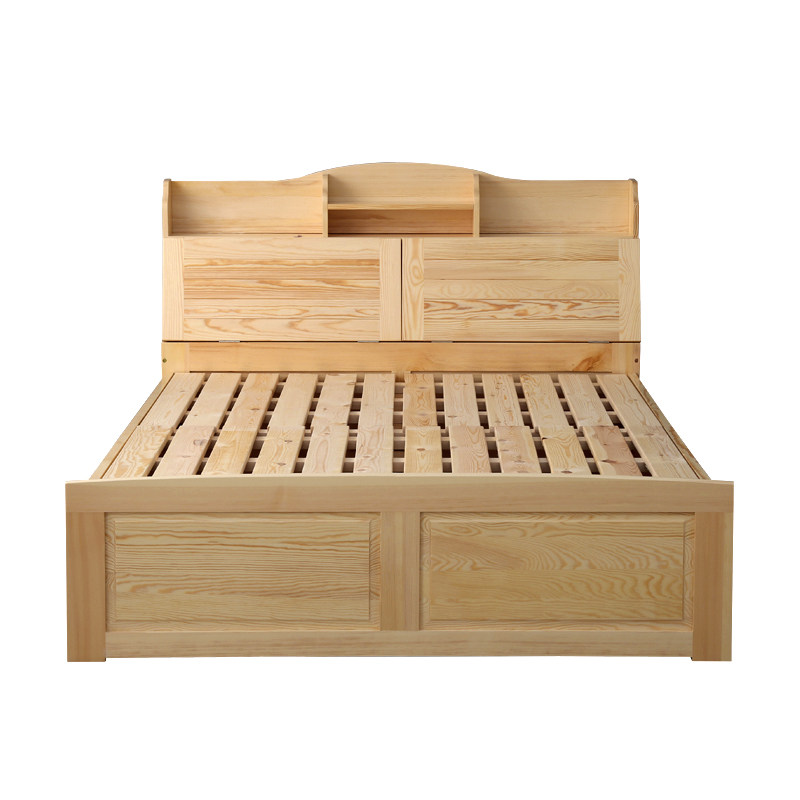 全实木床松木原木高箱储物框架北欧简约现代主卧1.8米大床经济型
