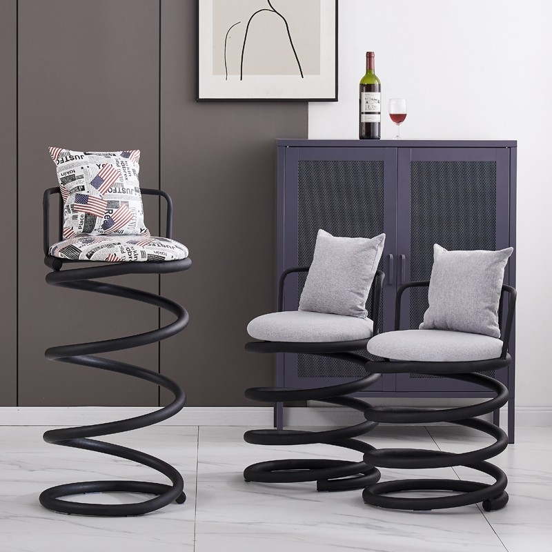 吧台椅个性美式高脚弹簧铁艺酒吧咖啡厅靠背椅子时尚接待桌椅组合