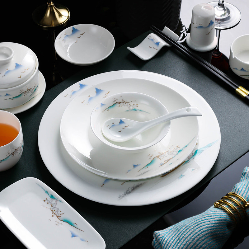 酒店高档中餐骨瓷摆台餐具餐厅位餐摆盘会所豪华包厢碗盘骨碟套装