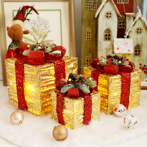圣诞装饰品发光礼盒摆件铁艺纸礼物盒商场橱窗场景布置推头礼品盒