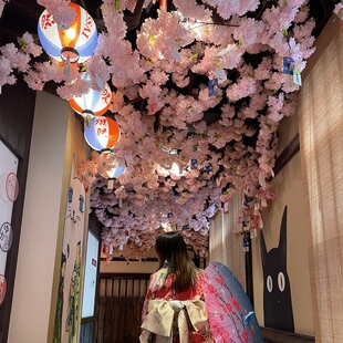 仿真花吊顶天花板顶部装饰吊顶屋顶遮丑樱花藤条餐厅棚顶绿植定制