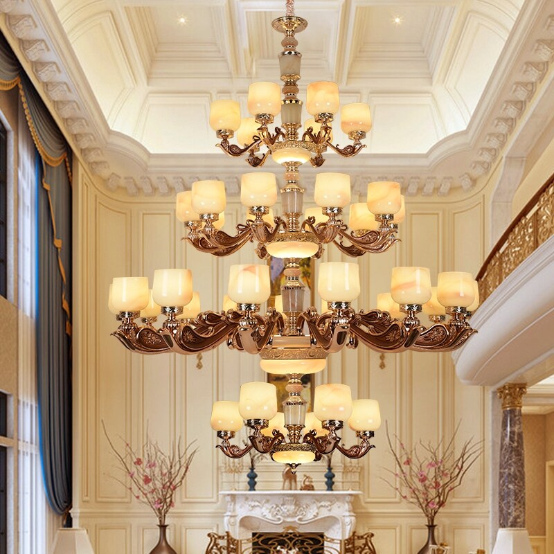 大吊灯复式楼别墅楼中楼客厅挑高灯中空跃层阁楼长吊灯新中式百搭_束