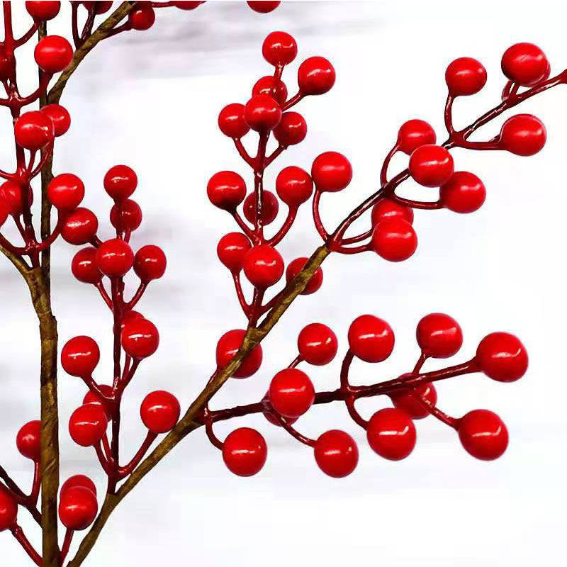 红色发财果红果子假花客厅招财干花摆设摆件北美冬青浆果仿真花