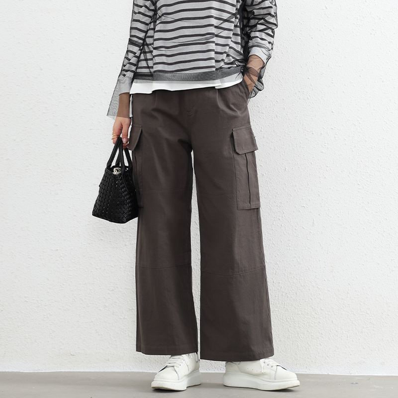 MIUZA日系极简灰色直筒工装裤女美式复古高腰休闲裤2024春季新款