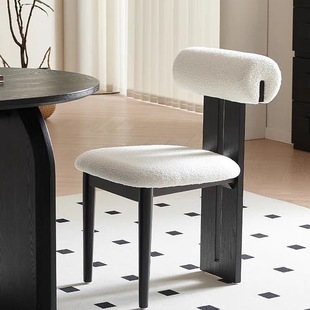 复古实木餐椅法式侘寂风家用书桌椅靠背椅北欧中古设计师化妆椅子
