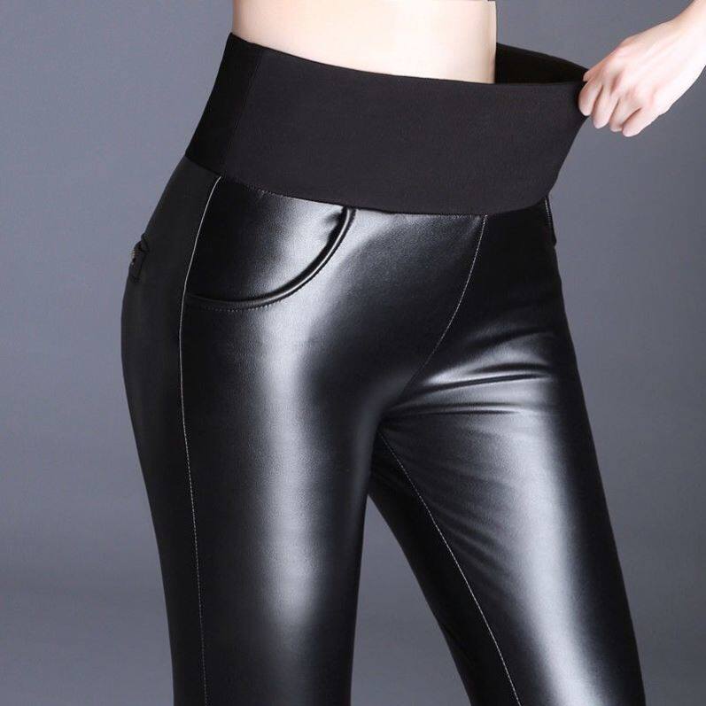 加绒不加绒秋冬皮裤女高腰大码pu弹力显瘦小脚裤保暖外穿打底裤