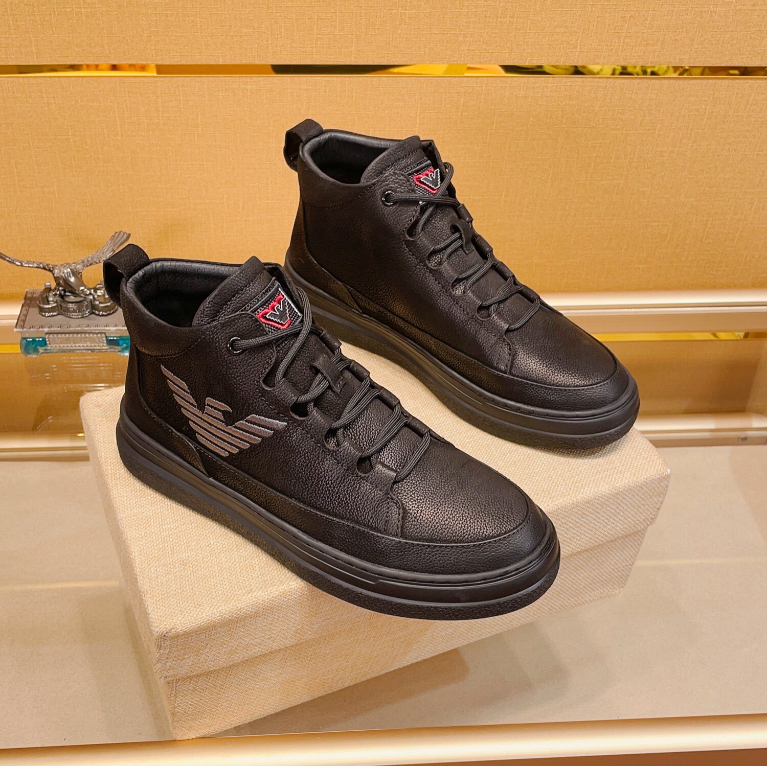 欧洲站利登阿玛尼鞋子真皮高帮休闲板鞋潮牌保暖板鞋百搭男鞋皮靴