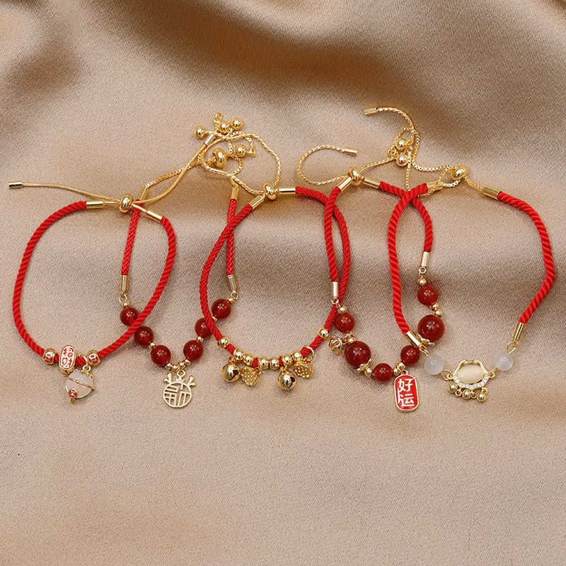 龙年本命年手链女红绳平安扣手绳闺蜜礼物女生红色编织绳饰品