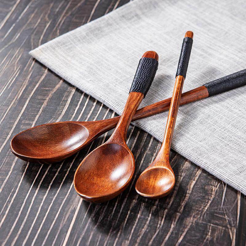 日料复古汤匙羹汤勺吃饭蜂蜜调料调小号长柄勺子饭勺木头家用日式