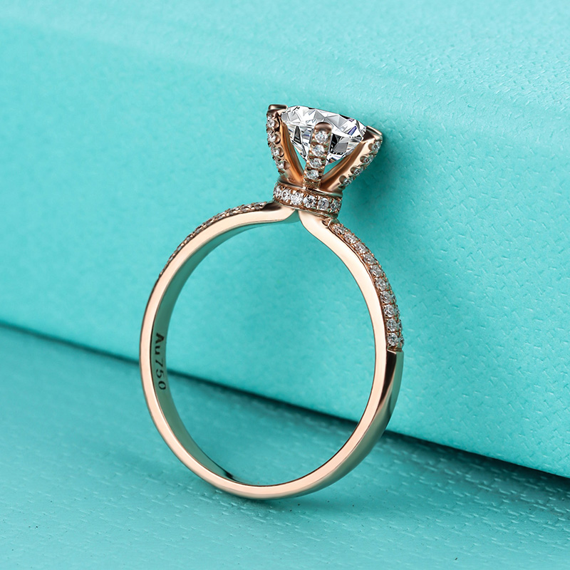 18k金莫桑石戒指玫瑰金围脖六爪一克拉钻戒莫桑石定制戒指钻石